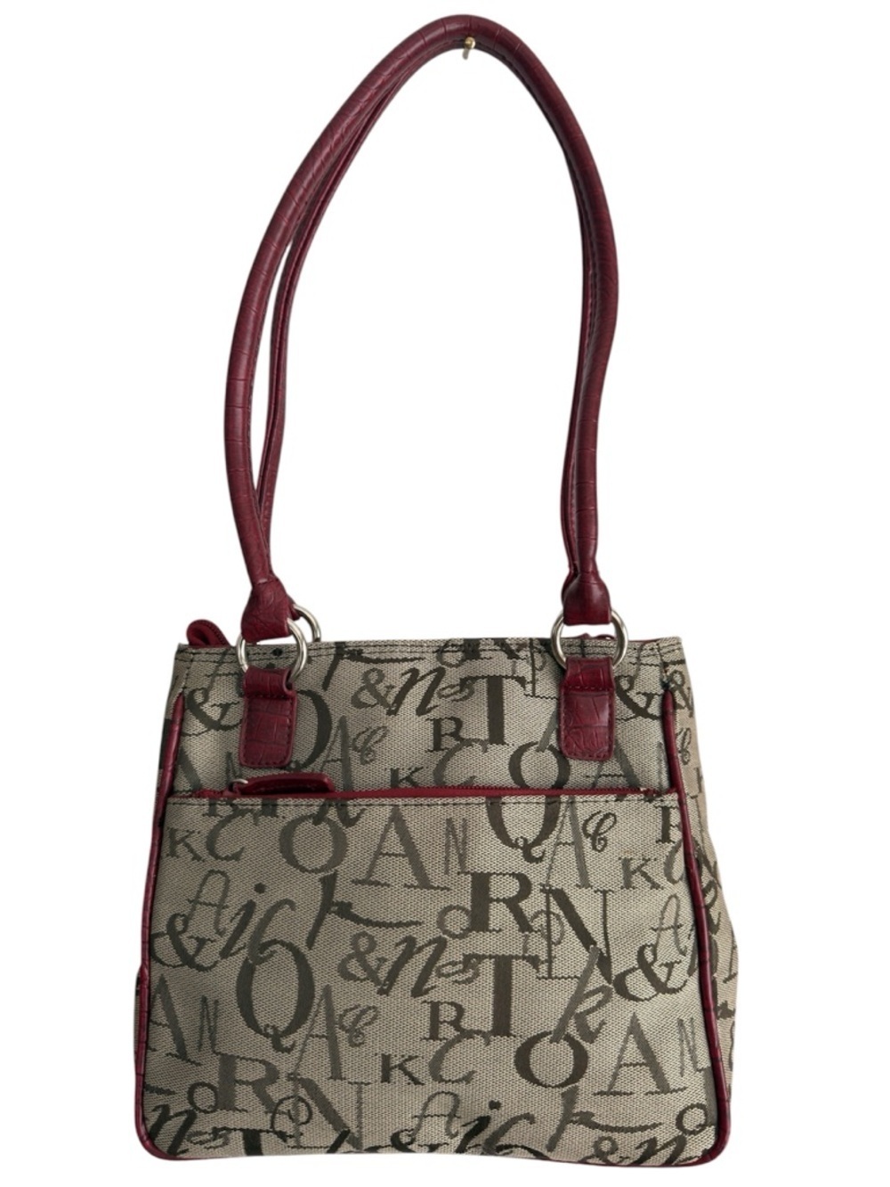 Y2K Script Print Shoulder Bag Red Croc Trim Tote Purse Vintage - Picture 5 of 11
